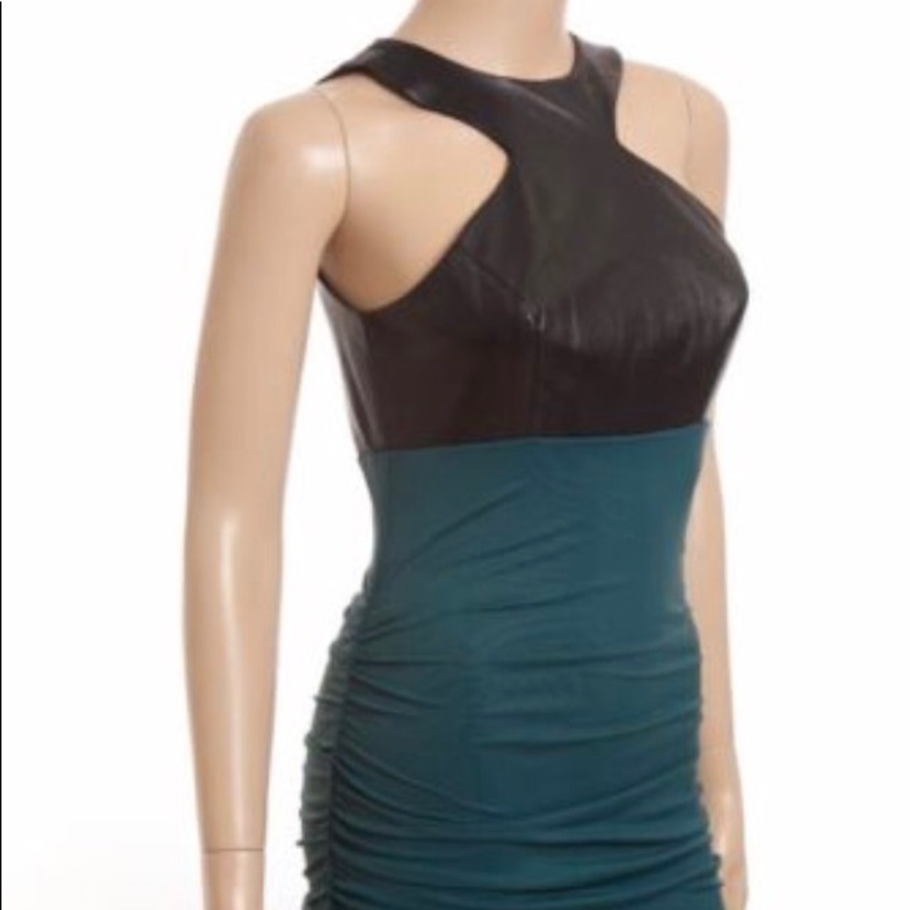 NWT sexy Green & black leather bodycon dress